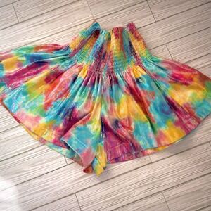 Queen of Sparkles Tie Dye Metallic Smocked High Waisted Shorts Multi Color Large